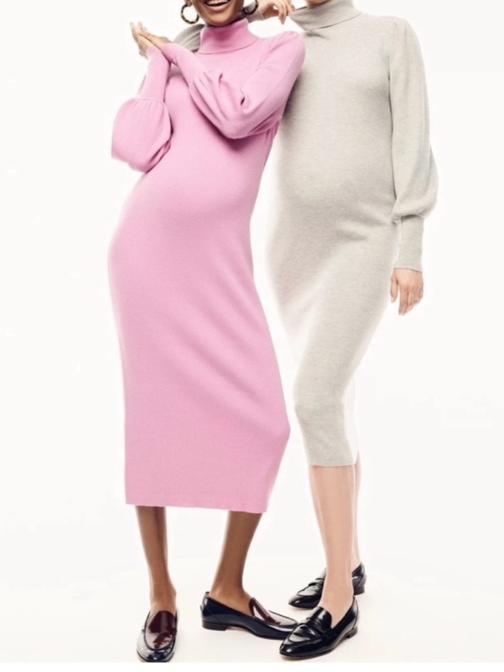 HATCH x J.Crew Merino Wool Turtleneck Sweater Dress Gray Balloon Sleeves